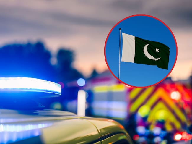 Imagen de referencia | Ambulancia y bomberos llegando a puesto de atender una emergencia / Bandera de Pakistán: Getty Images.