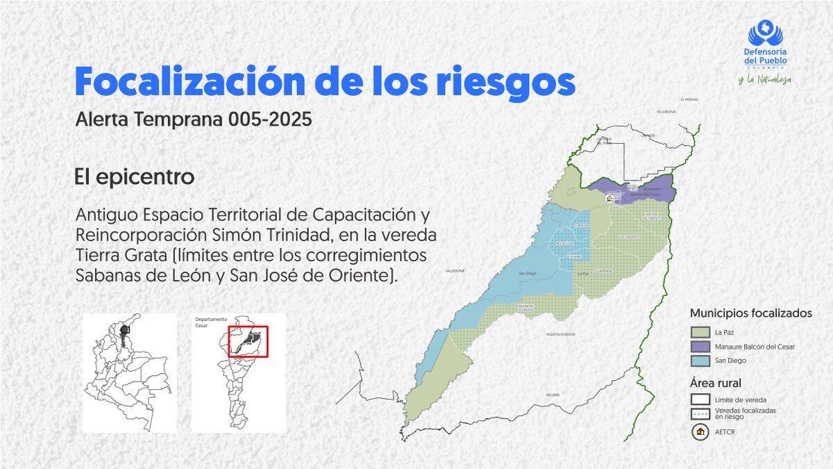 La Defensoría del Pueblo emite una alerta para 3 municipios del Cesar