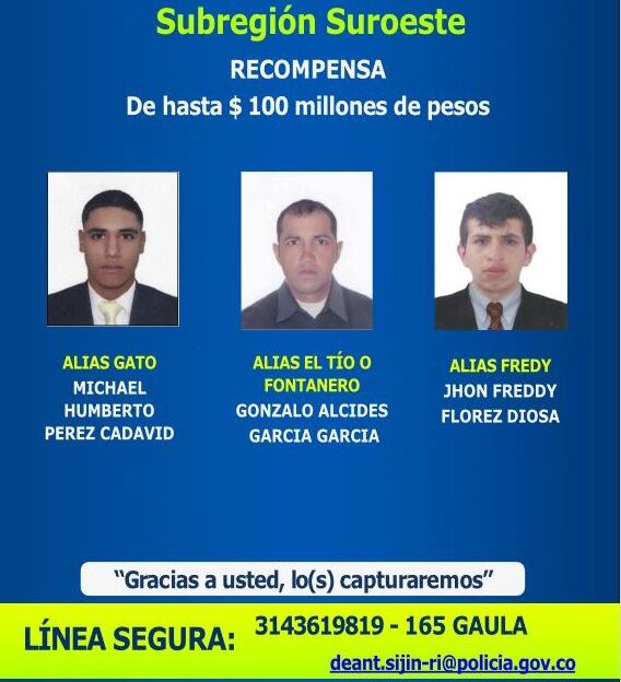 Cartel más buscados Suroeste- foto policía Antioquia