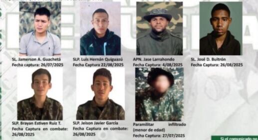 Uniformados secuestrados por las disidencias de las Farc al mando de Iván Mordisco.