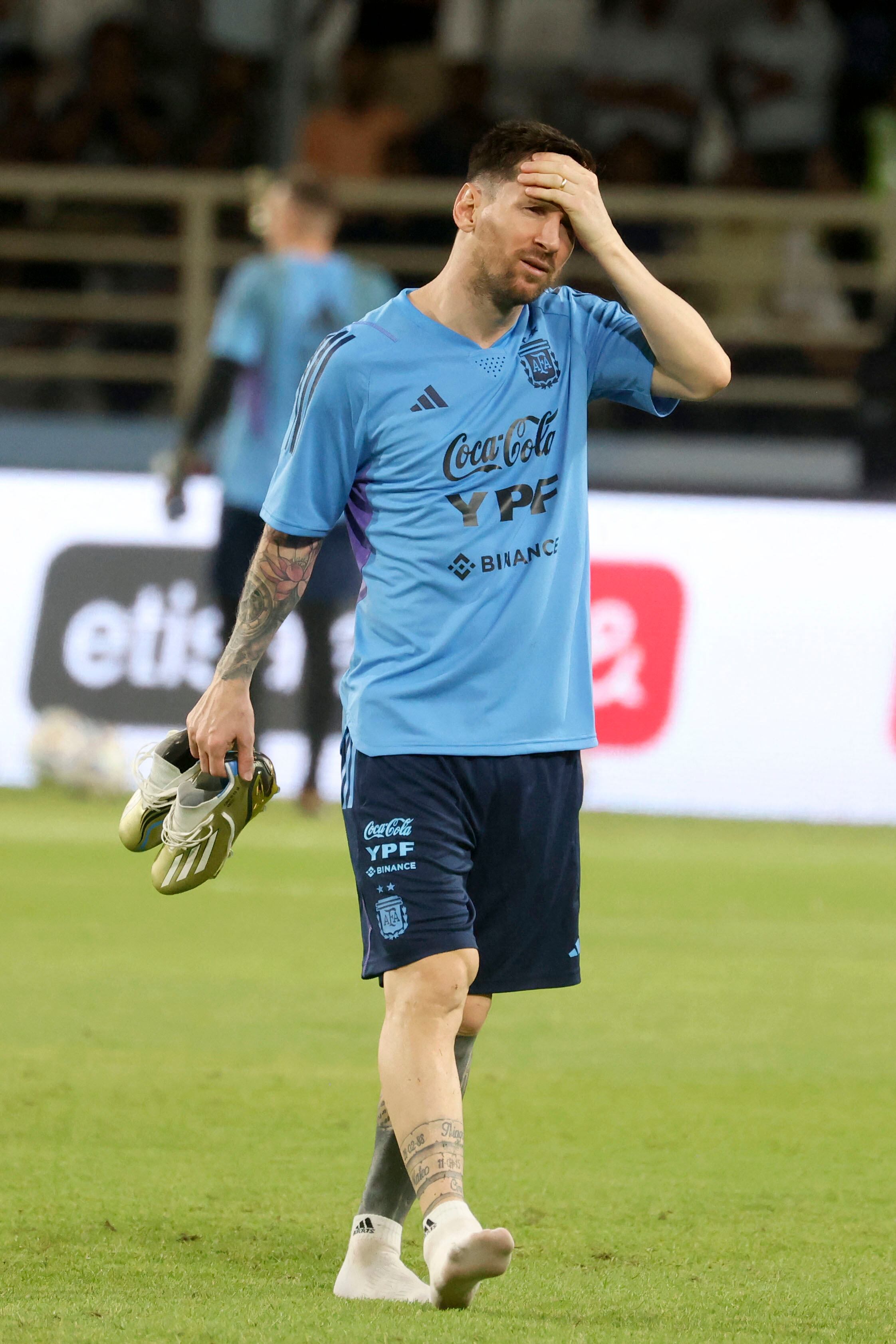 Lionel Messi en entrenamiento con la Selección Argentina . (Photo by Karim SAHIB / AFP) (Photo by KARIM SAHIB/AFP via Getty Images)