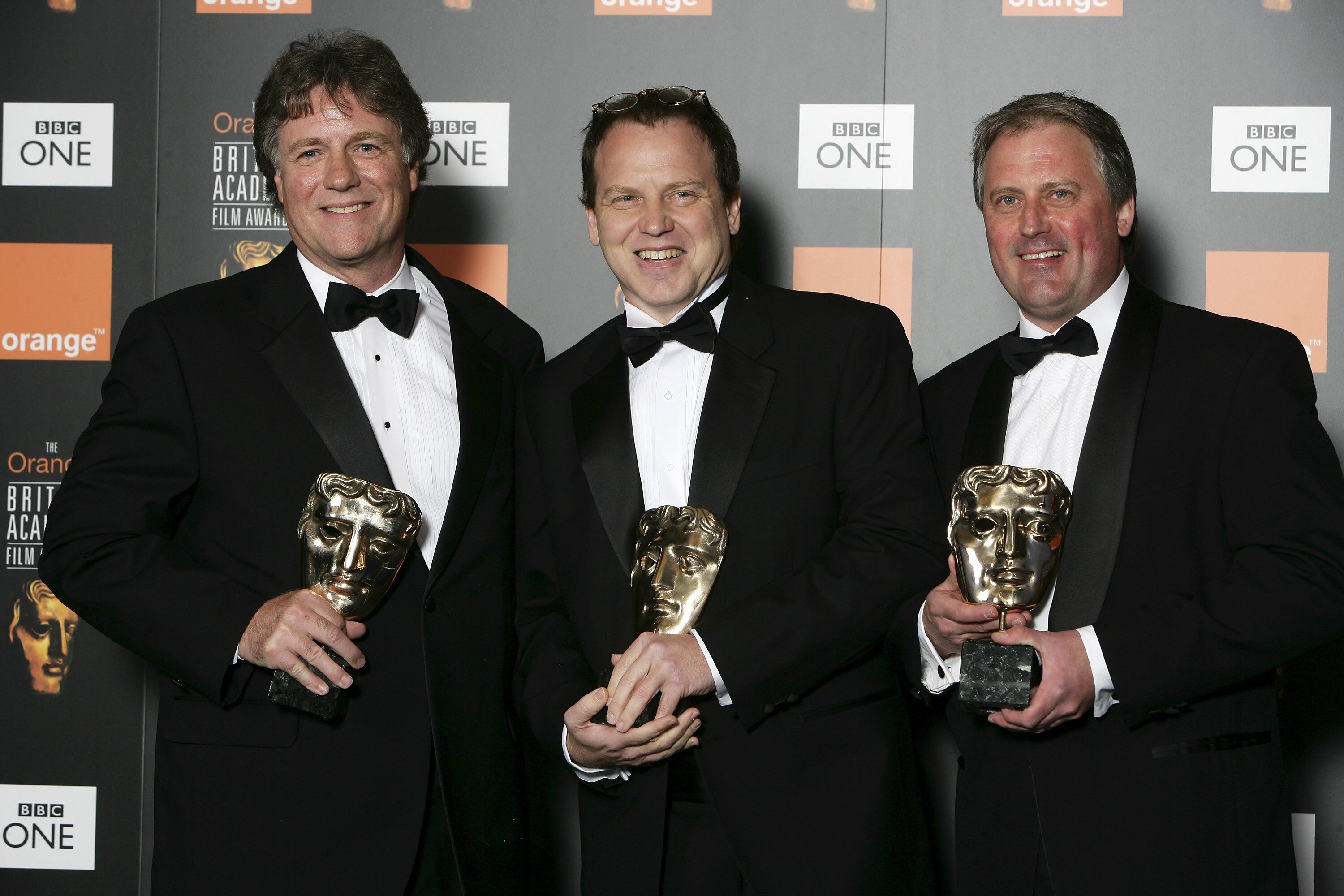 LONDON - FEBRUARY 19: Members of the Sound crew pose backstage in the Awards Room with the award for Sound for Walk the Line at The Orange British Academy Film Awards (BAFTAs) at the Odeon Leicester Square on February 19, 2006 in London, England. (Photo by Dave Hogan/Getty Images)