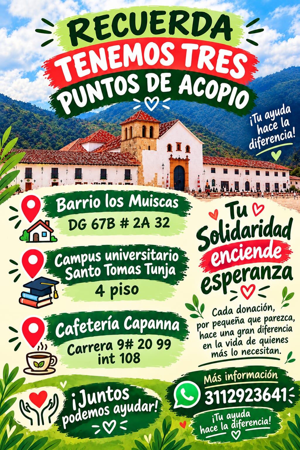 Donaciones y ayudas para Villa de Leyva Boyacá
