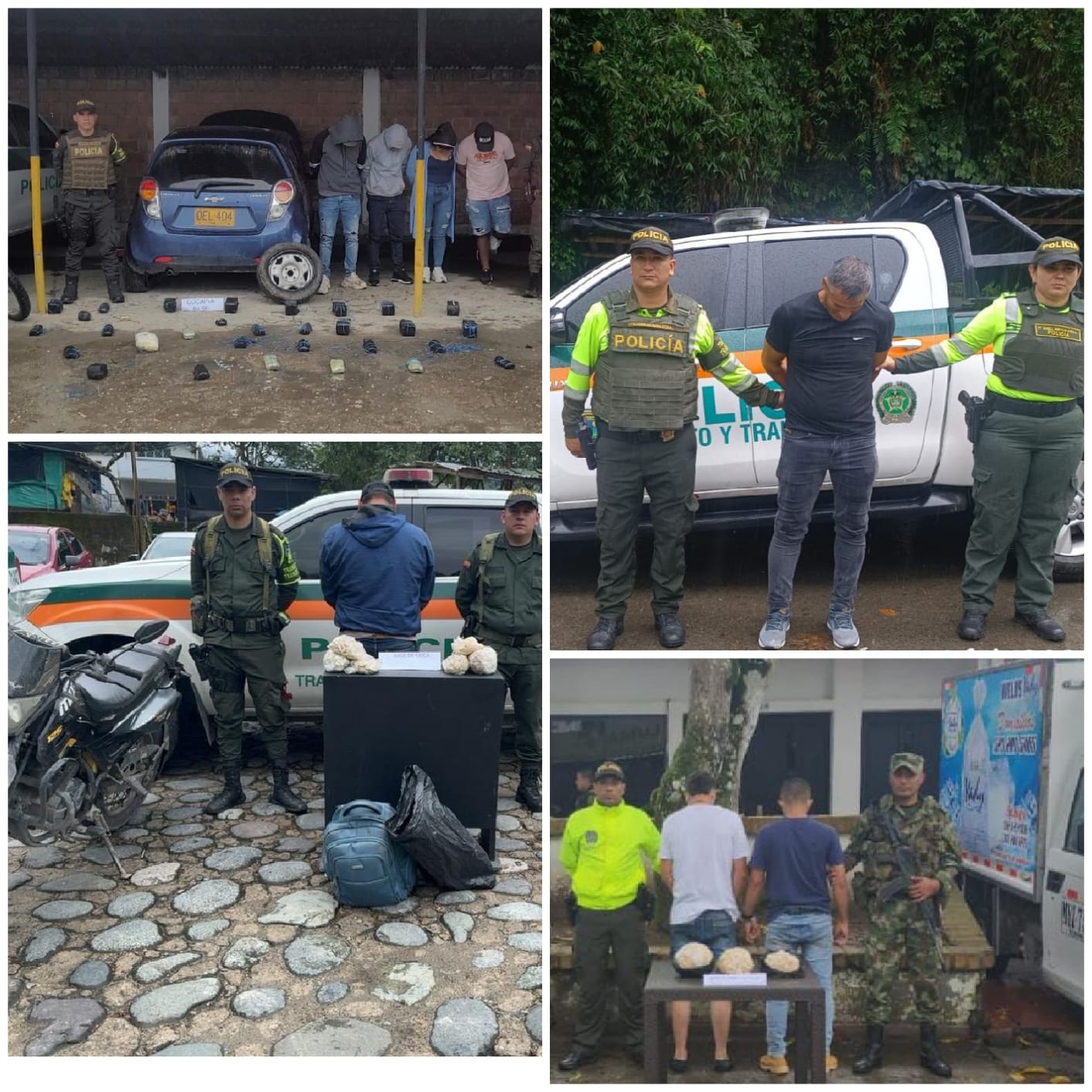 Estas personas capturadas y los elementos incautados fueron dejados a disposición por las autoridades competentes y deberán responder por el delito de Tráfico, fabricación o porte de estupefacientes.