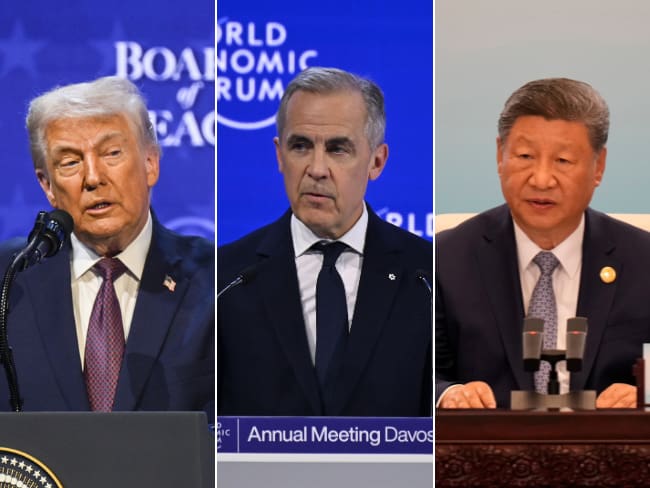 El presidente de Estados Unidos, Donald Trump; el primer ministro de Canadá, Mark Carney; el presidente de China, Xi Jinping. Crédito: Getty Images