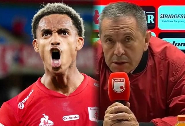 Dylan Borrero, jugador del América, y Eduardo Méndez, presidente de Santa Fe / Composición: Caracol Radio