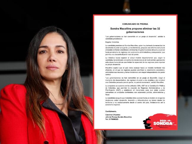 Sondra Macollins propone eliminar las 32 gobernaciones del país. 