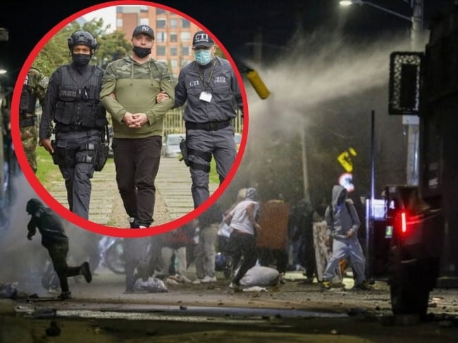Foto: de fondo una imagen de las protestas durante el Paro Nacional. En el círculo, el ciudadano ruso Sergei Vagin cuando fue capturado en 2022.