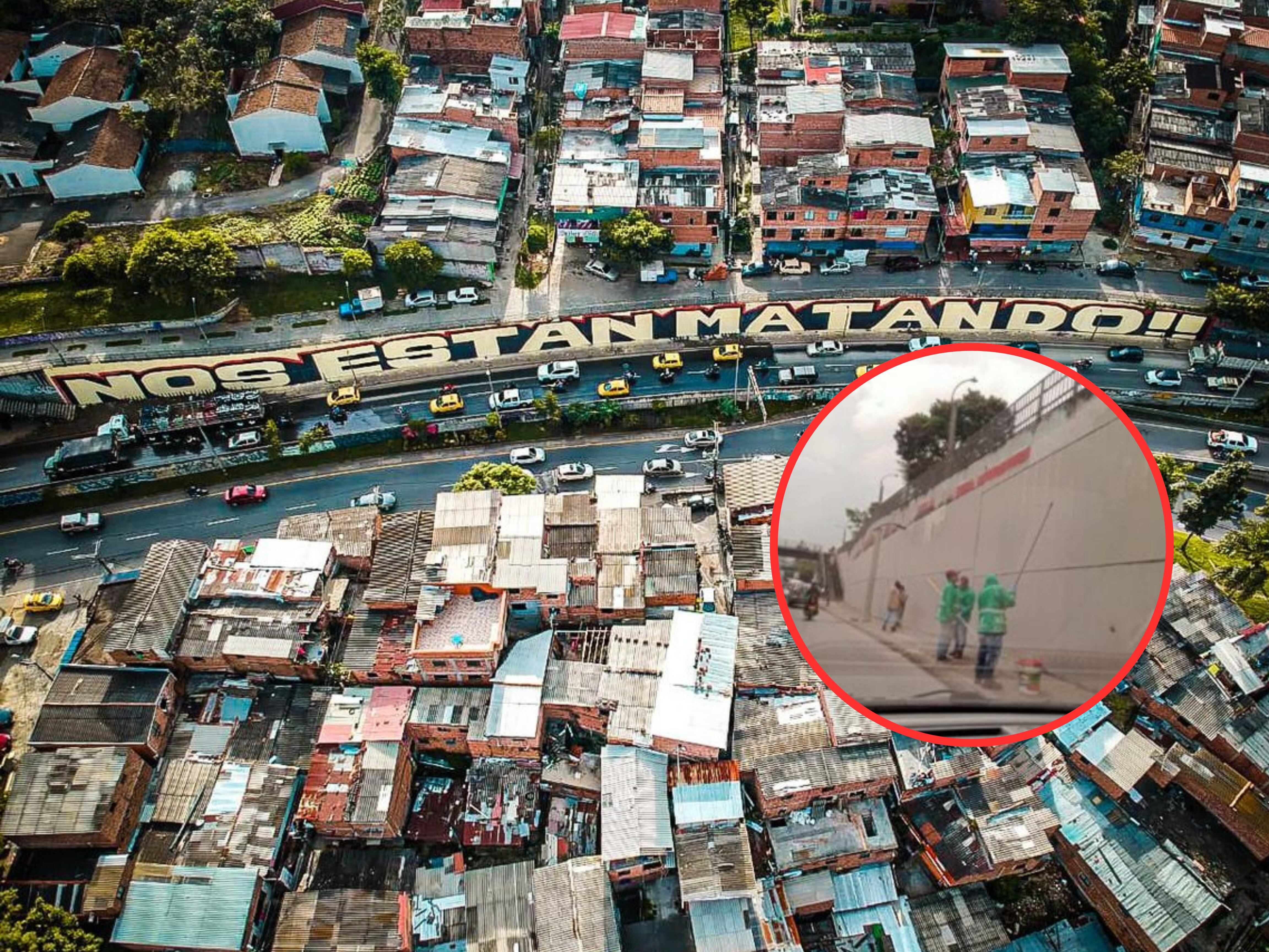 Colectivo de artistas urbanos de Medellín restauraron mural "Nos Están Matando", después de que la alcaldía lo pintara de gris. Foto: Cortesía.