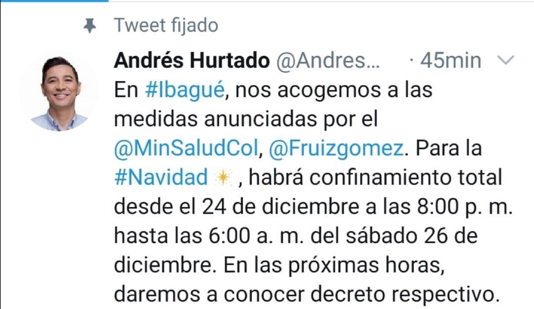 Este fue el anuncio del alcalde de Ibagué, Andrés Hurtado. 