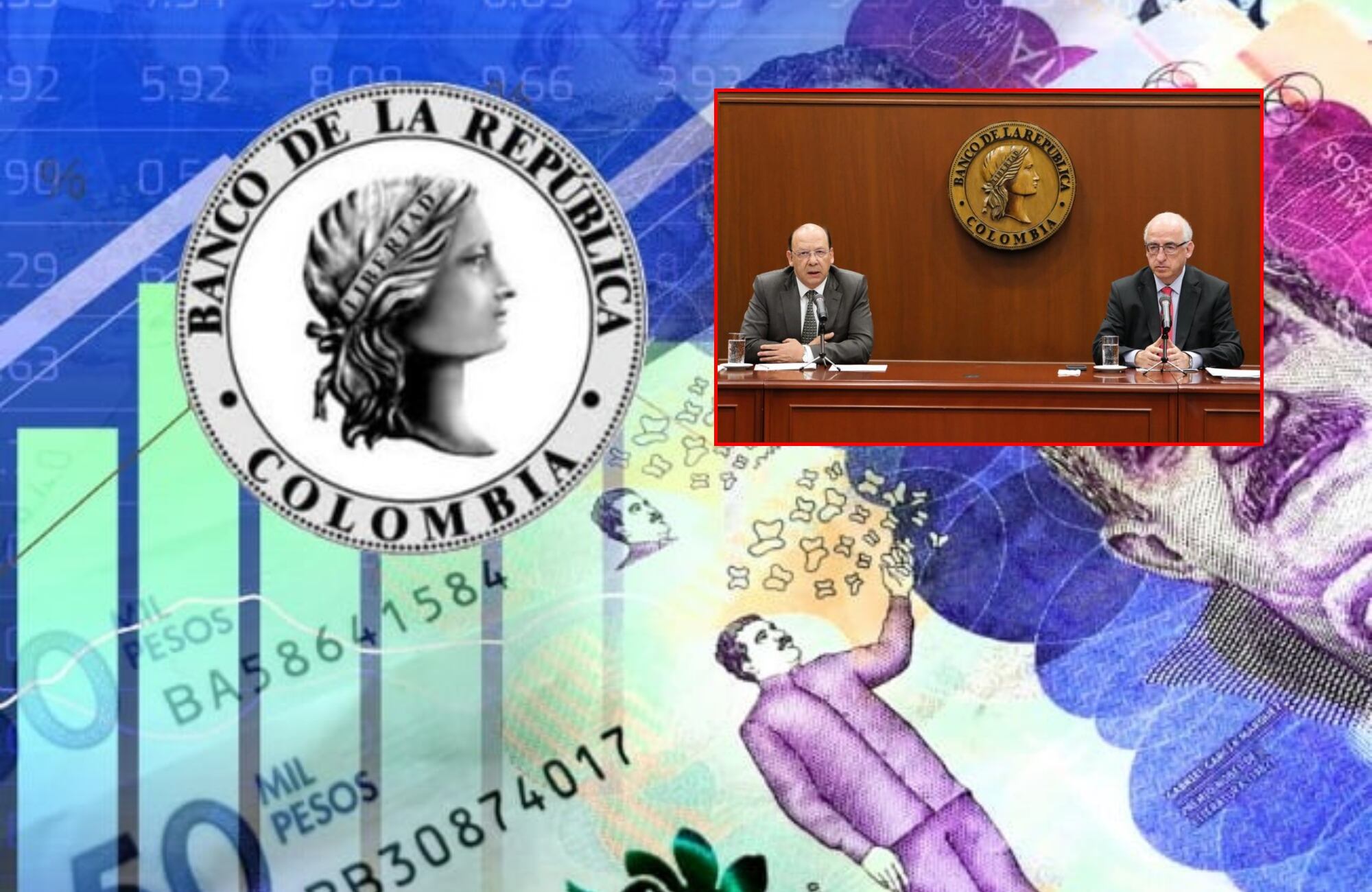 Economía Colombia, logo del Banco de la República. Fotos: Getty Images / Suministrada