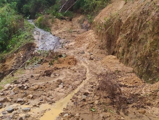Afectaciones en vías rurales en Abriaquí, Antioquia, por las fuertes lluvias. Foto: Dagran.