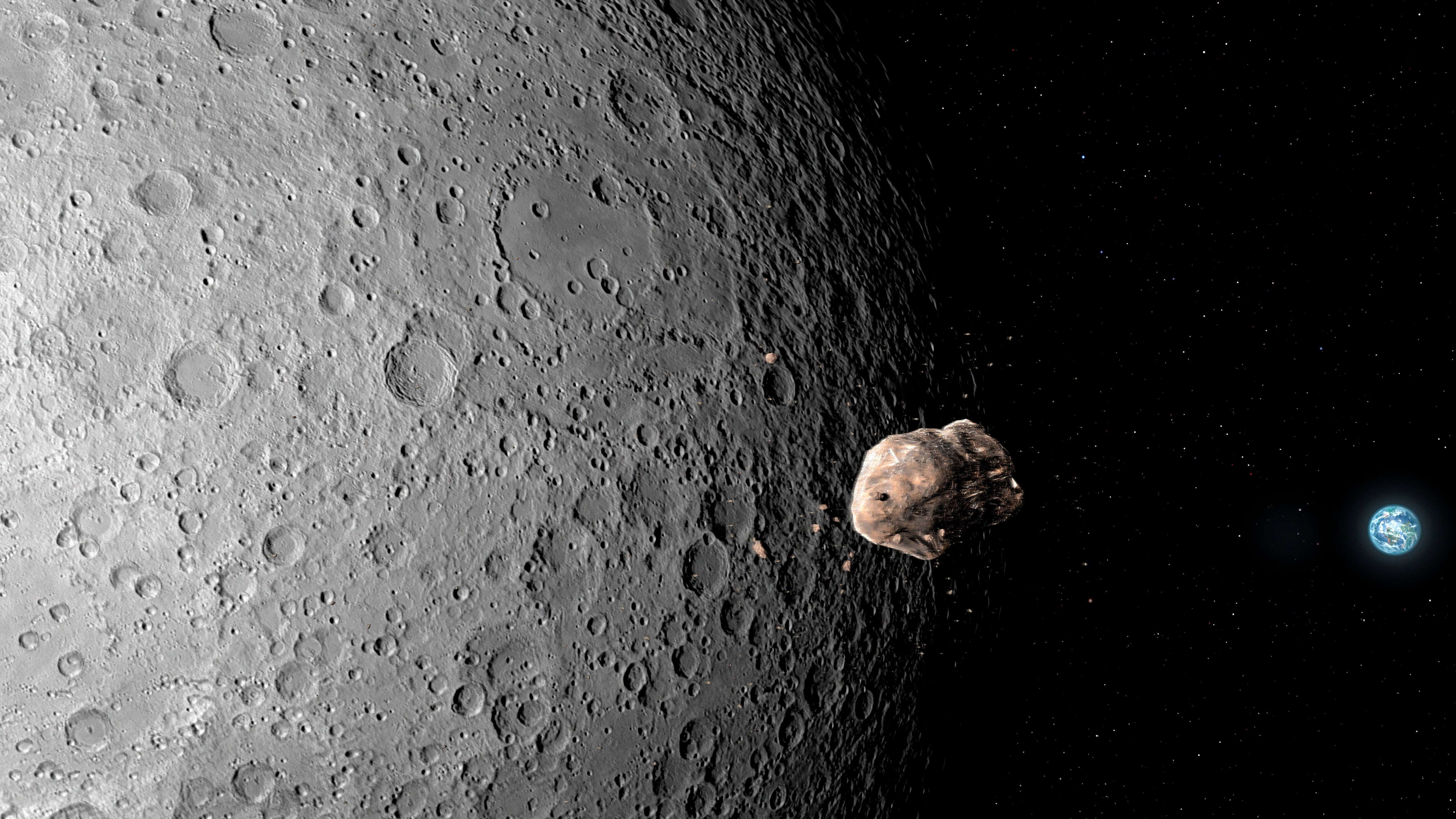 Impacto de asteroide 2024 YR4 sobre la Luna. Imagen de referencia vía Getty Images