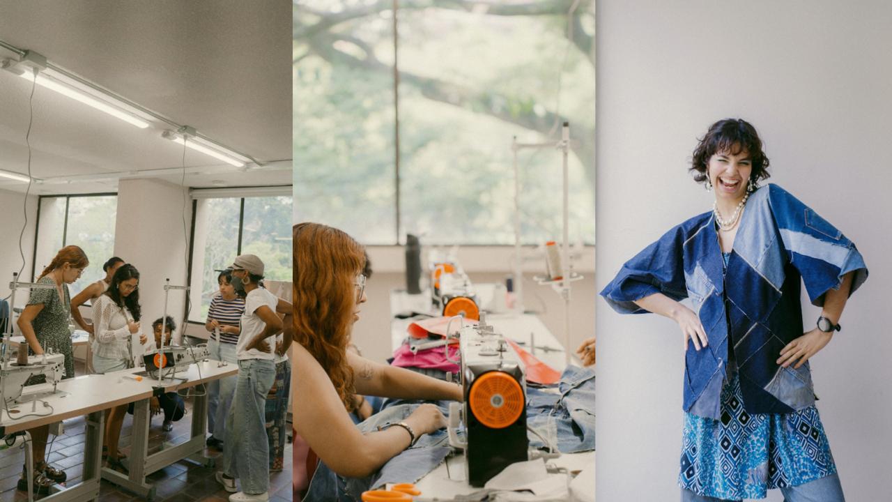 En los talleres, los aprendices practican y crean prendas con residuos textiles. Así, construyen conocimiento alrededor la moda responsable. | Foto: MissCelánea