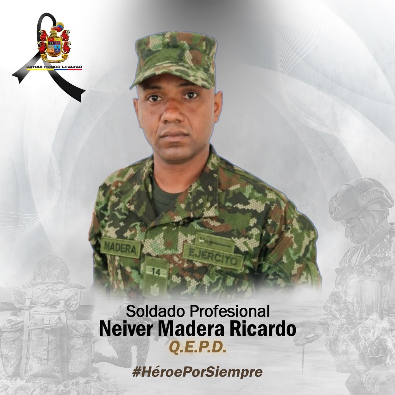 El soldado profesional Neiver Madera Ricardo, es la víctima fatal del ataque violento. Foto: Ejército.
