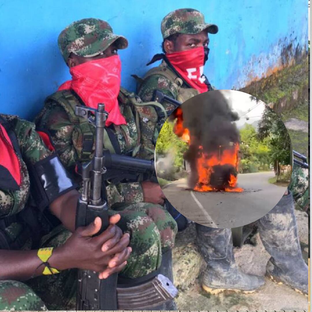 Guerrilla del ELN y bus quemado en Antioquia