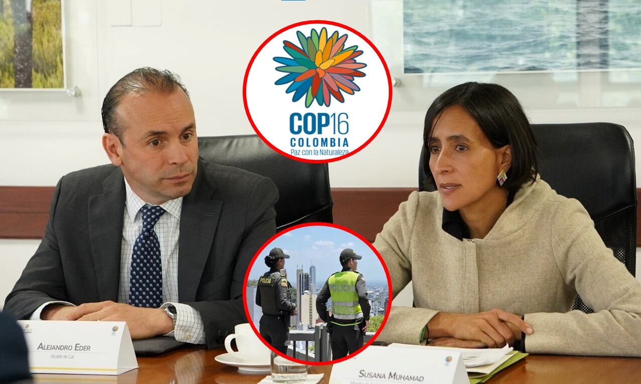 La ministra de Ambiente, Susana Muhamad, junto con el alcalde Cali, Alejandro Éder; Cumbre de la Conferencia de las Naciones Unidas sobre Biodiversidad COP16 en Cali,