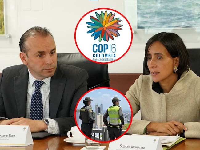 La ministra de Ambiente, Susana Muhamad, junto con el alcalde Cali, Alejandro Éder; Cumbre de la Conferencia de las Naciones Unidas sobre Biodiversidad COP16 en Cali,