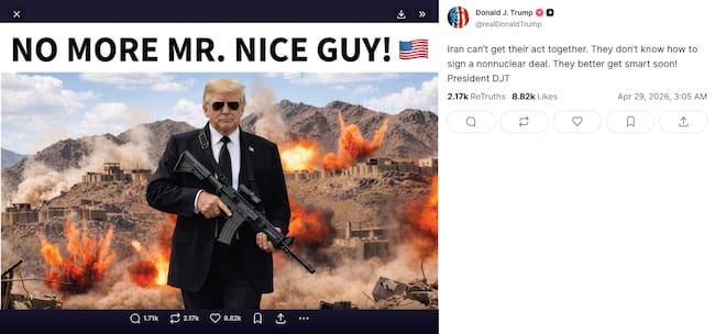 Presidente Trump urge a Irán a “despertar pronto” en medio de negociaciones estancadas. Truth Social