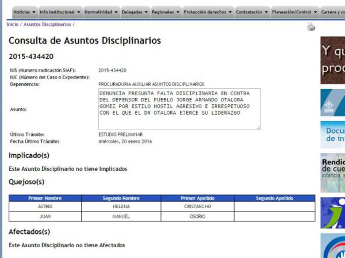 Un mes le tomó al procurador abrir investigación preliminar contra el defensor del Pueblo