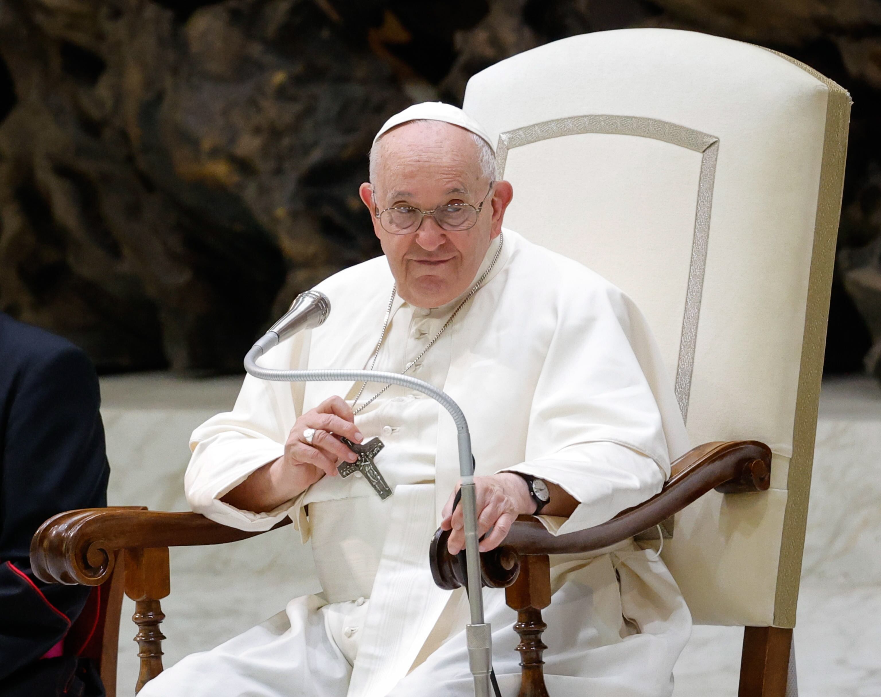 Vatican City (Vatican City State (holy See)), 09/08/2023.- Pope Francis leads the weekly general audience in the Paolo VI hall of the Vatican, Vatican City, 09 August  2023. (Papa) EFE/EPA/GIUSEPPE LAMI