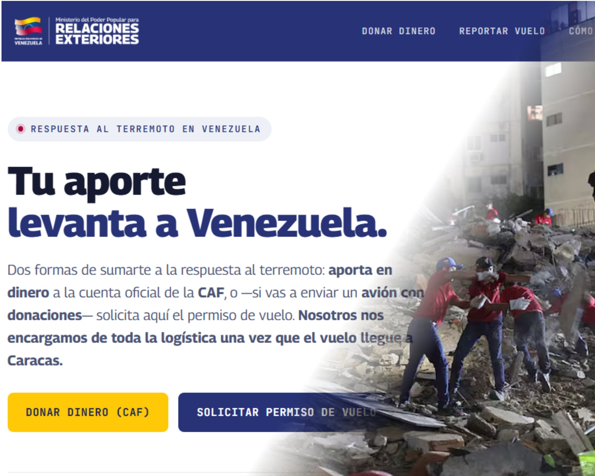 El gobierno chavista habilitó la página venezuelanoestasola.com con la que espera canalizar las ayudas desde el extranjero.
(Foto:    Caracol Radio / Cortesía / Captura de pantalla)