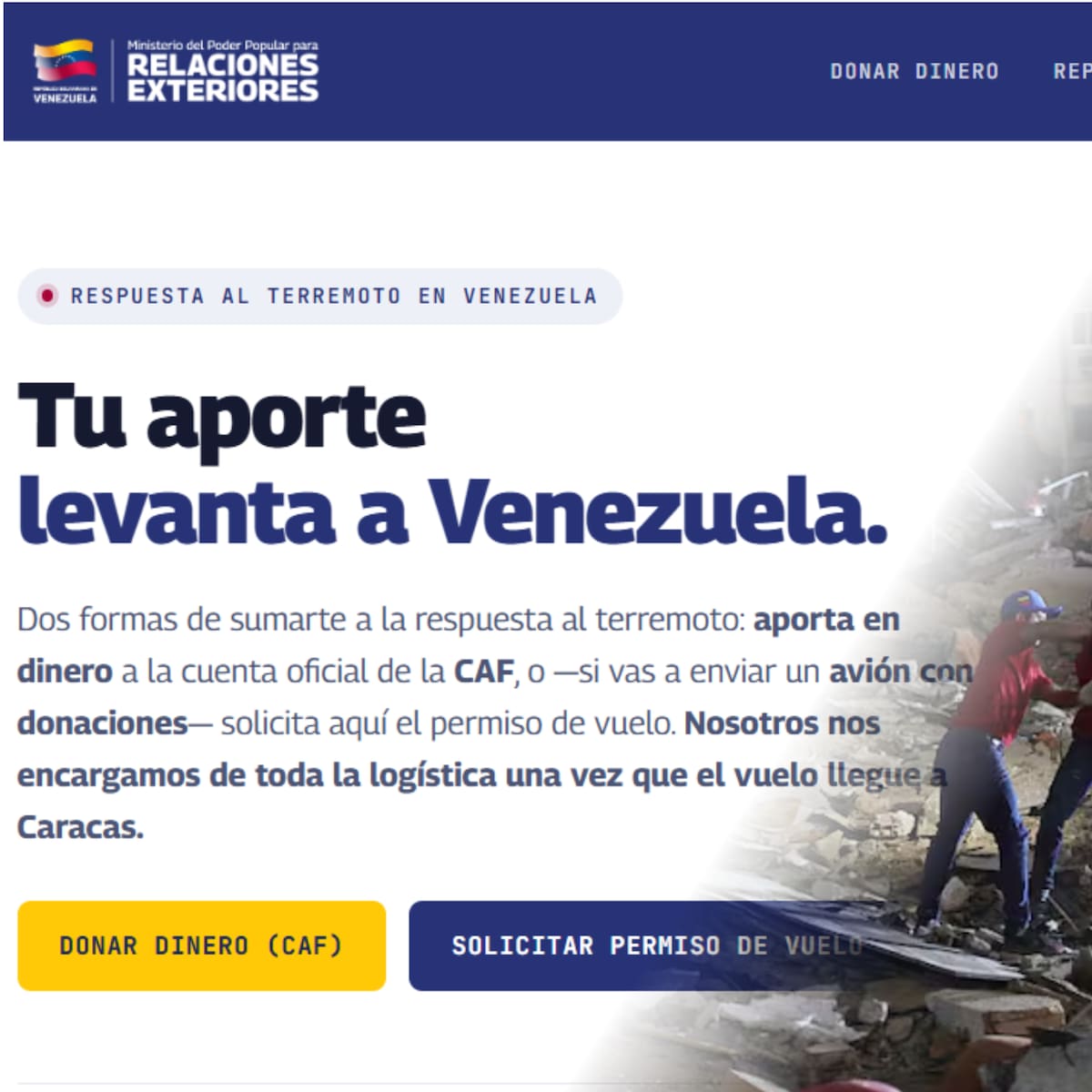 Venezuela lanza página web para recibir donaciones internacionales