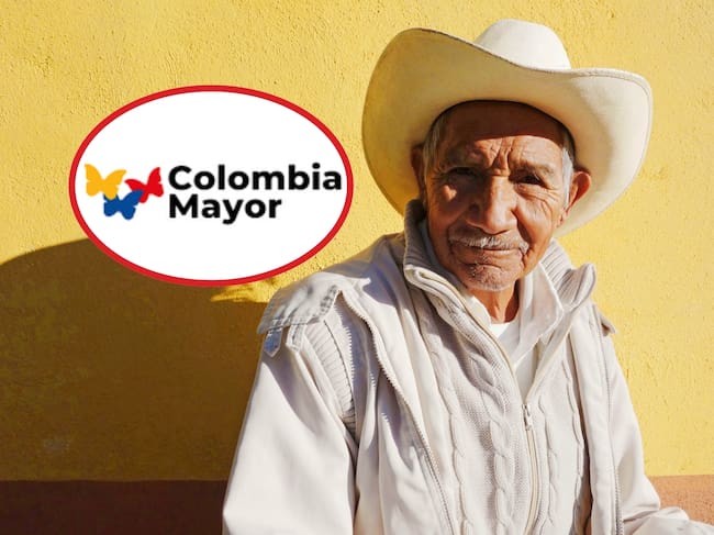 De fondo: Imagen de referencia de un adulto mayor (Crédito: Getty Images). A la izquierda se encuentra el logo de Colombia mayor, subsidio otorgado por el Gobierno Nacional.