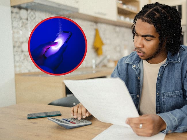 Imágenes de referencia de una persona haciendo cálculos financieros y a la izquierda alguien usando un teléfono celular (Crédito: Getty Images)