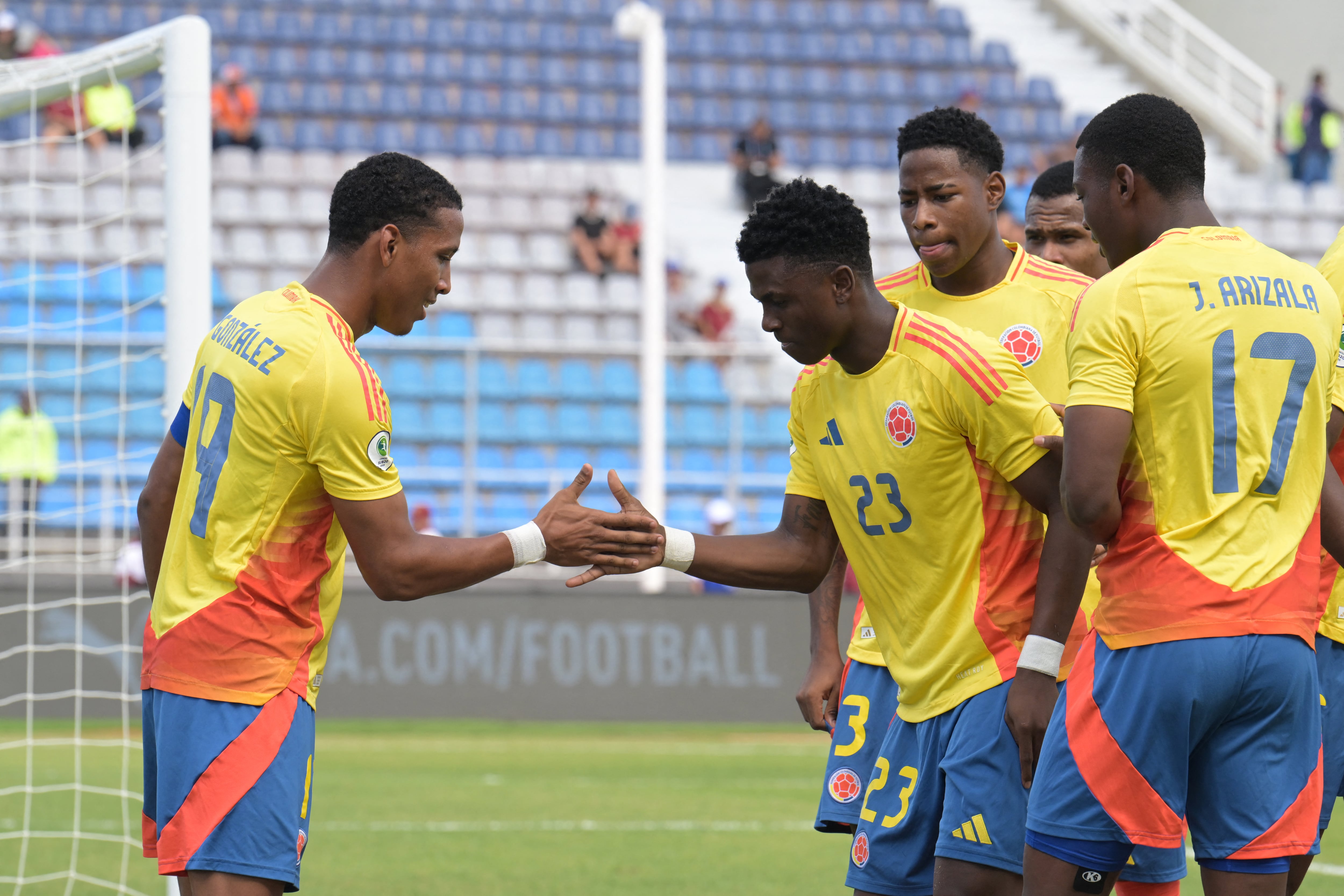 Neiser Villarreal festeja su gol frente a Uruguay. (Photo by JUAN BARRETO/AFP via Getty Images)
