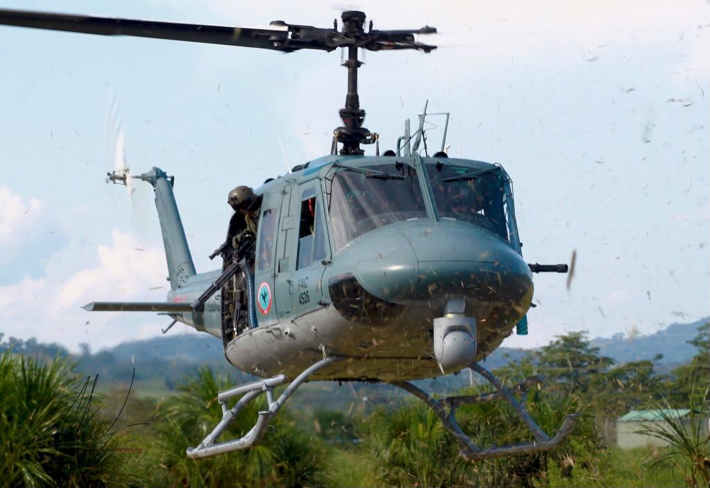 Helicóptero del FAC impactado por ataques del ELN en Ocaña. Foto: FAC