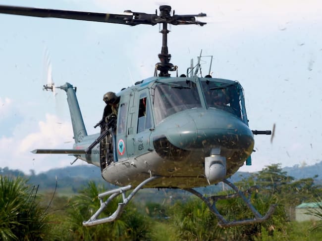 Helicóptero del FAC impactado por ataques del ELN en Ocaña. Foto: FAC