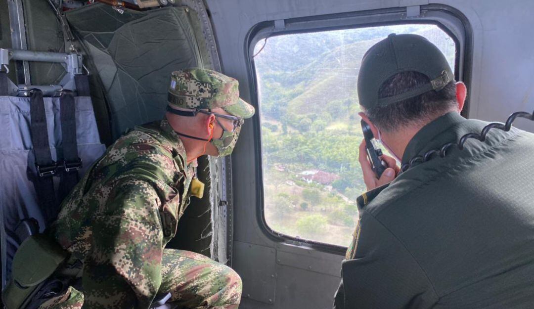 Vista aérea del lugar de la masacre en zona rural de Buga
