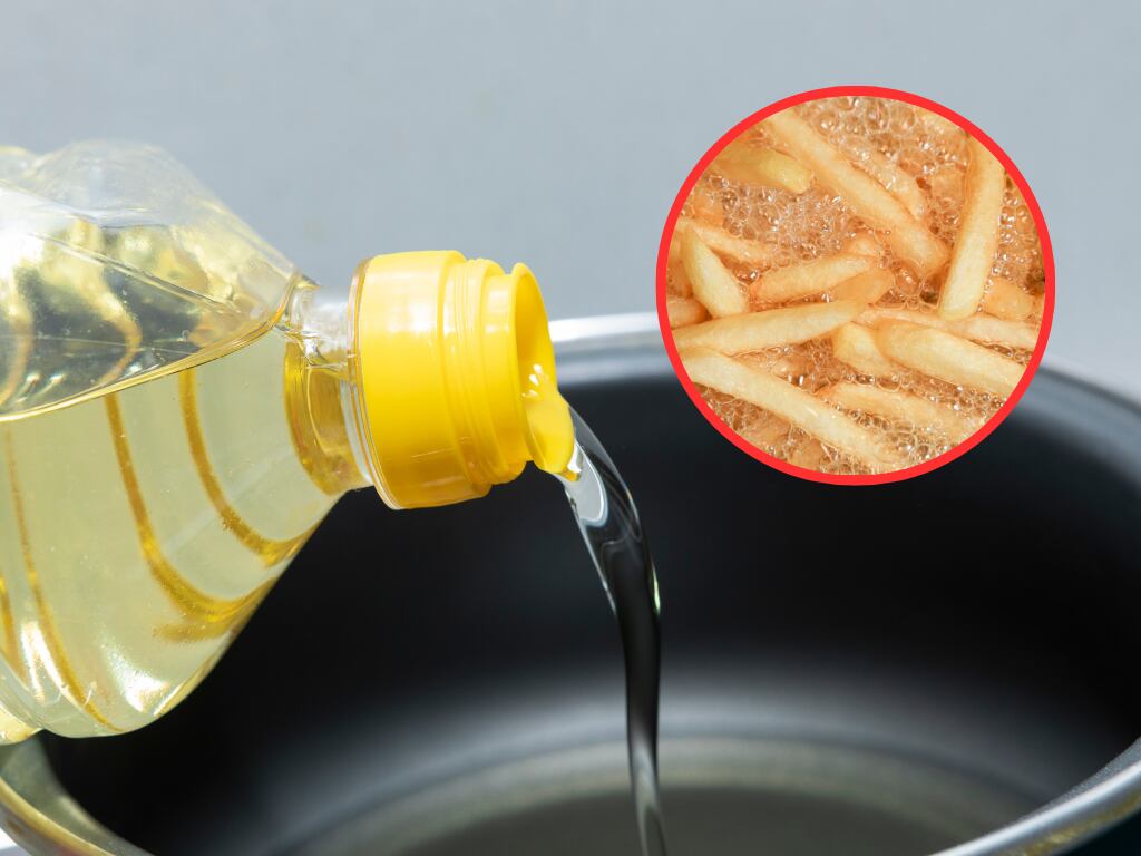 Aceite sobre una olla y de fondo unas papas friéndose (Fotos vía Getty Images)
