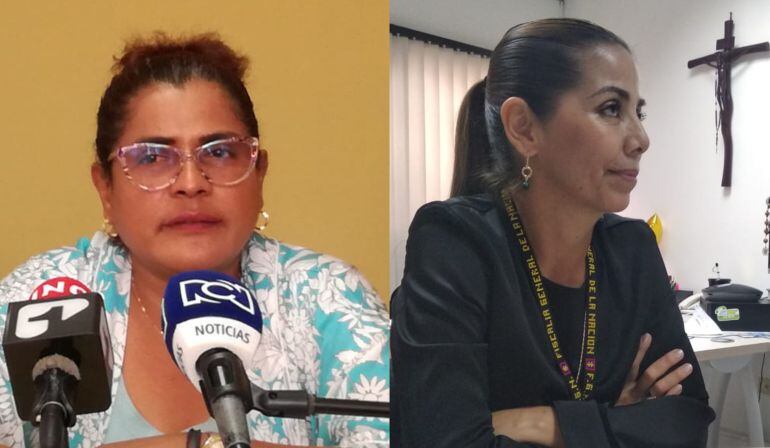 Luz Mery Diaz denunciante ( frente a micrófonos)  Maritza Chavarro , directora de la Fiscalia Sucre ( de negro) 