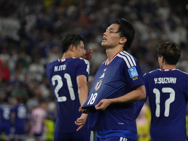 MONTERREY, MEXICO - JUNE 20: Ayase Ueda of Japan celebrates the fourth goal during the FIFA World Cup 2026 Group F match between Tunisia and Japan at Monterrey Stadium on June 20, 2026 in Monterrey, Mexico. (Photo by Masashi Hara/Getty Images)