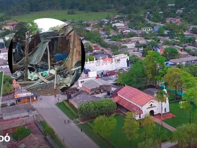 Municipio de Yondó y casa destruida por drones en verda Puerto Matilde