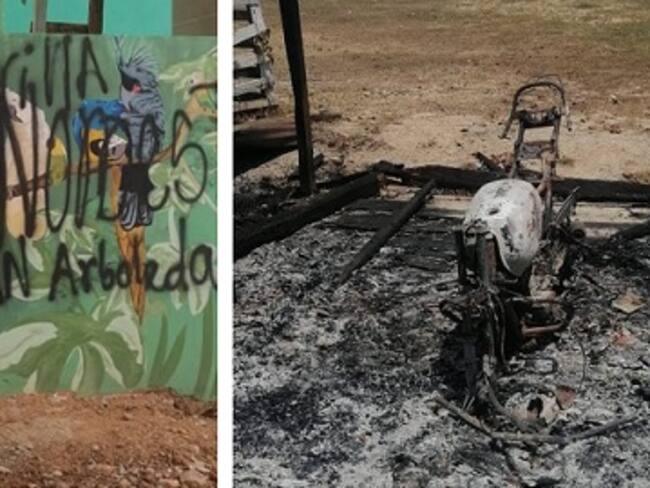 Moto quemada y grafitis AGC- fotos Cahucopana
