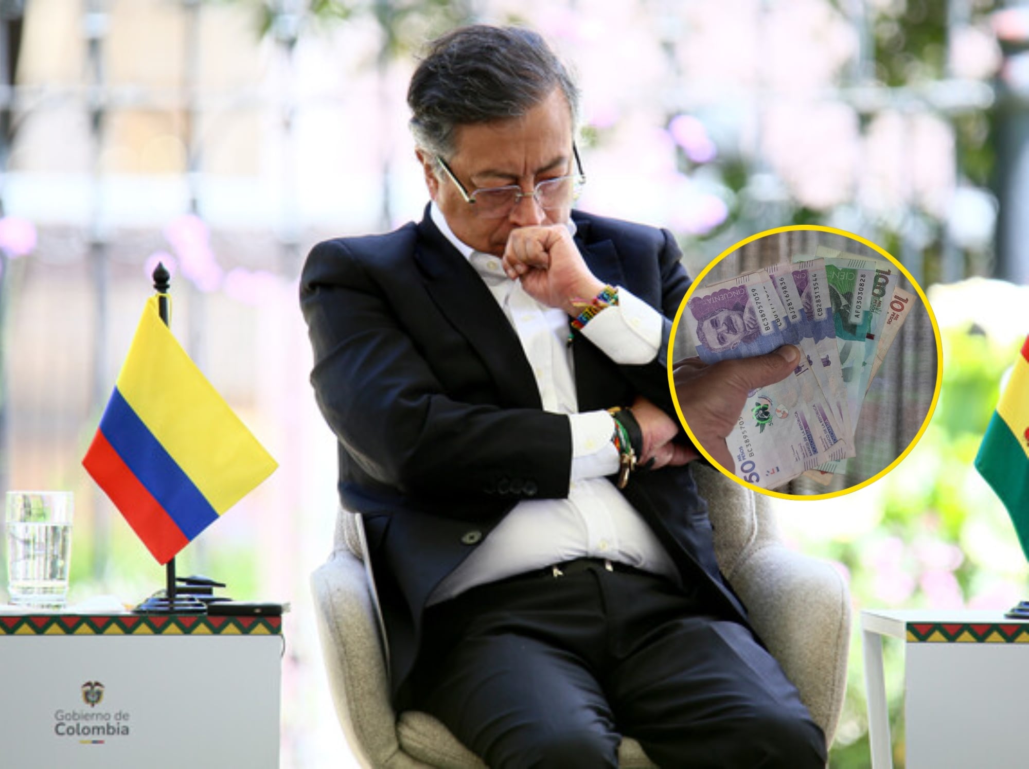 Presidente Gustavo Petro e imagen de dinero. Fotos: (Colprensa - Lina Gasca) / Getty Images