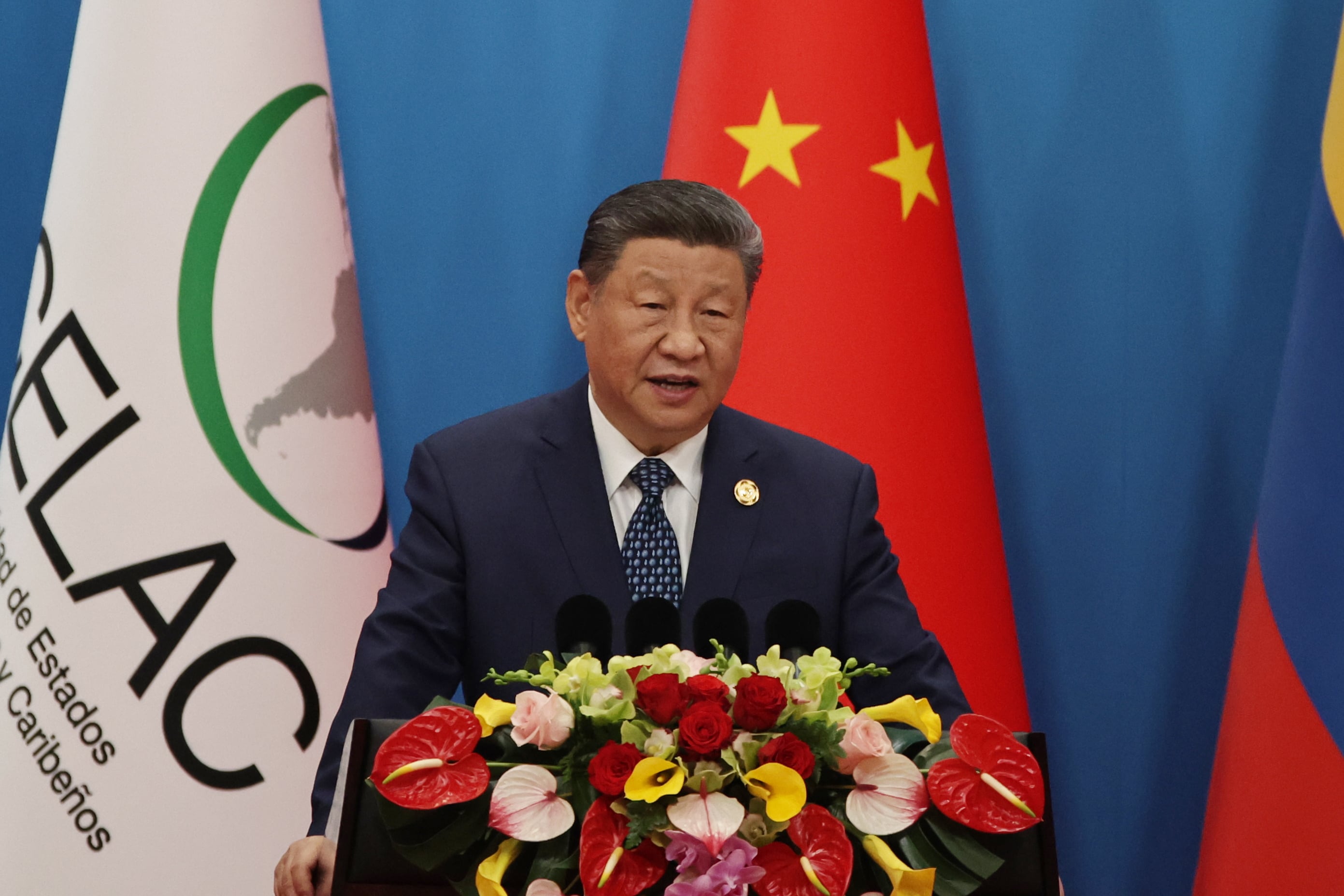 Beijing (China), 13/05/2025.- Chinese President Xi Jinping speaks during the opening ceremony of the Fourth Ministerial meeting of the Forum of China and the Community of Latin American and Caribbean (CELAC) countries, in Beijing, China, 13 May 2025. EFE/EPA/ANDRES MARTINEZ CASARES