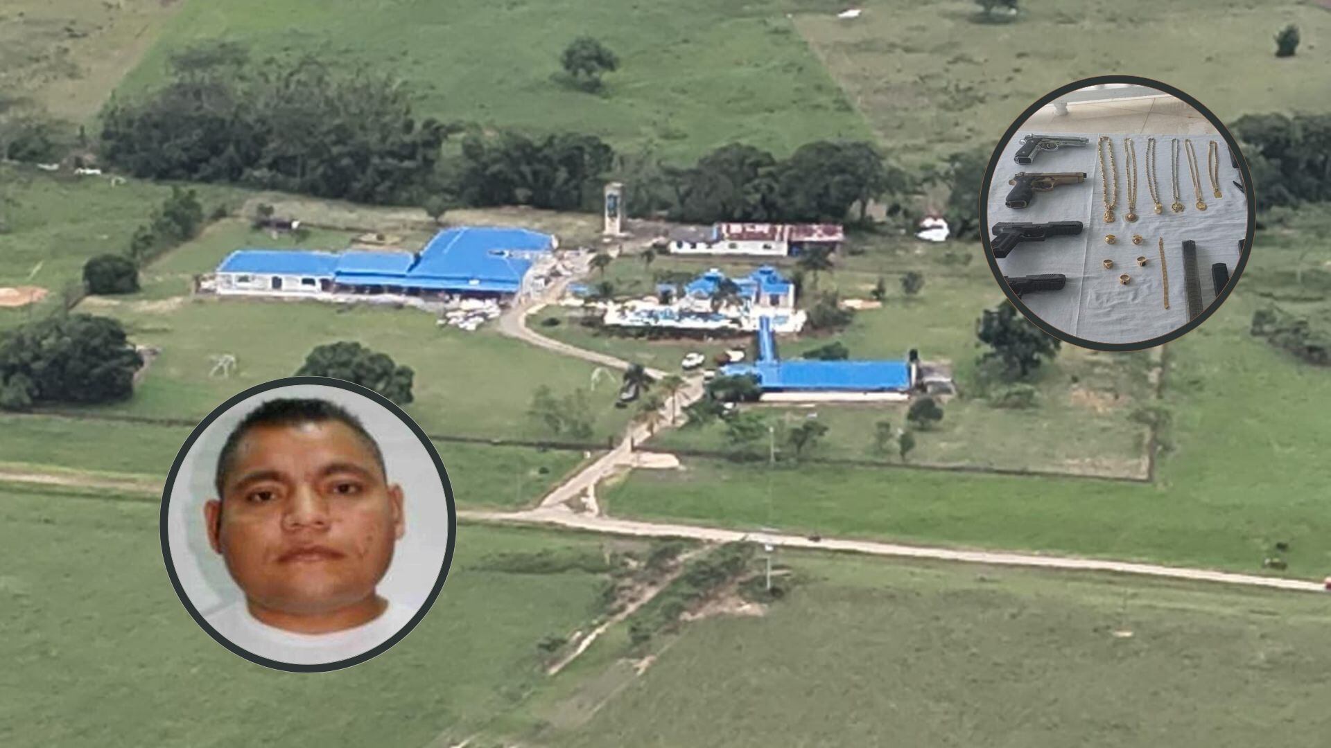 La hacienda del narco venezolano estaba en Paratebueno, Cundinamarca. Fueron halladas cadenas de oro y armas de fuego. Cortesía: DIJIN de Policía.