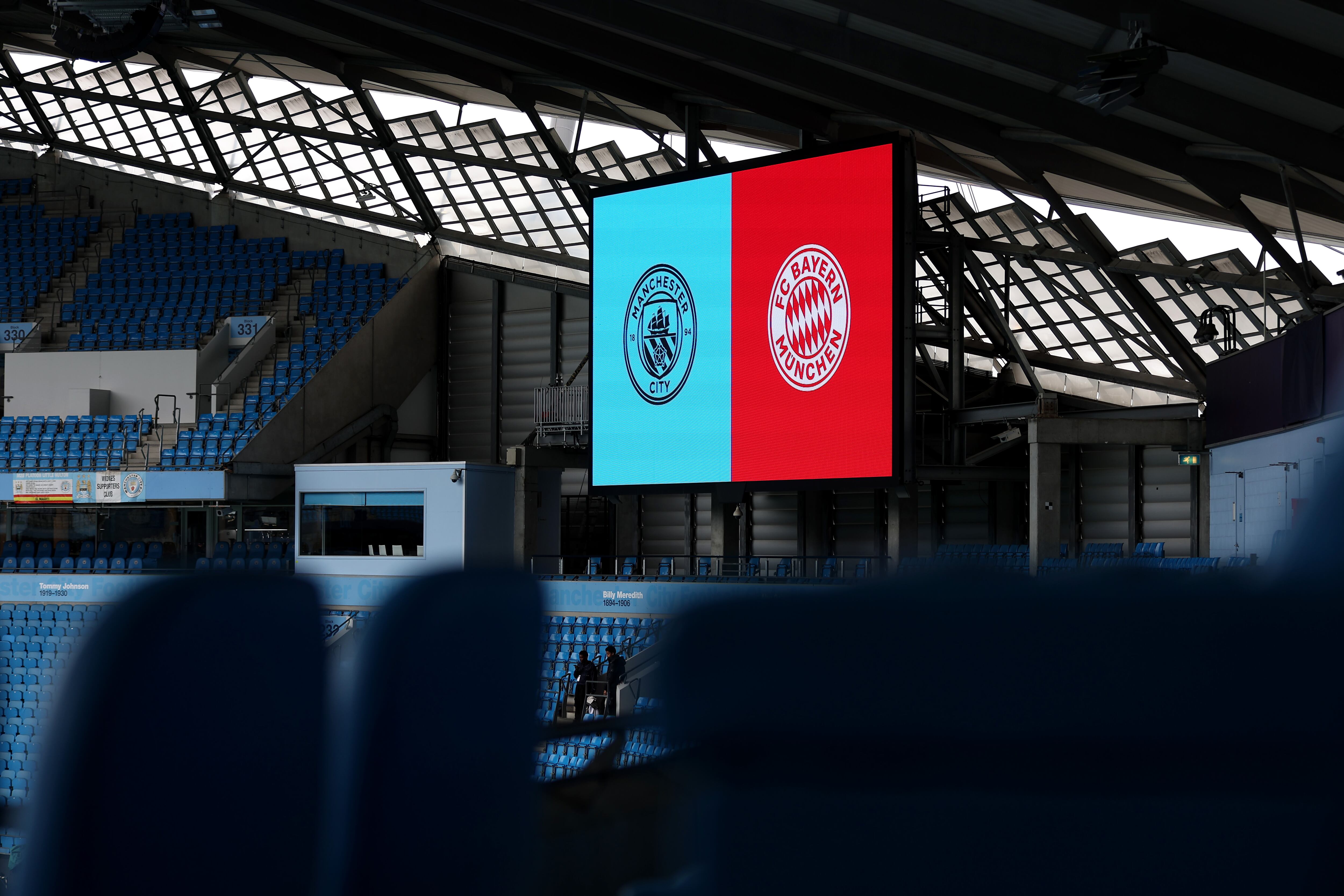 MANCHESTER, ENGLAND - APRIL 11: General view inside the stadium ahead of the UEFA Champions League quarterfinal first leg match between Manchester City and FC Bayern München at Etihad Stadium on April 11, 2023 in Manchester, England. (Photo by Jan Kruger - UEFA/UEFA via Getty Images)