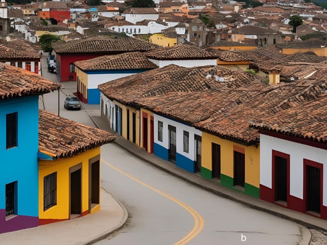 Pueblo colombiano, imagen generada con IA de Canva.