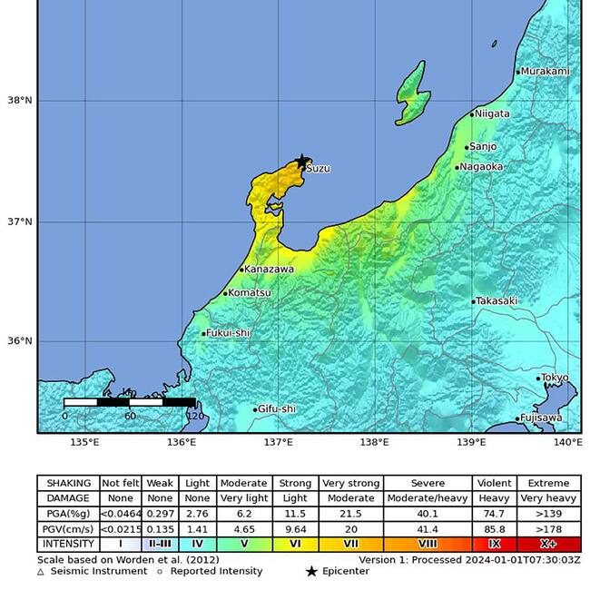 Noto Region (Japan), 01/01/2024.- EFE/EPA/USGS HANDOUT HANDOUT EDITORIAL USE ONLY/NO SALES HANDOUT EDITORIAL USE ONLY/NO SALES