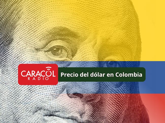 A la izquierda, imagen ilustrativa del billete de 100 dólares, representado por Benjamin Franklin. A la derecha, imagen traslúcida de la bandera de Colombia (Crédito: Getty Images)