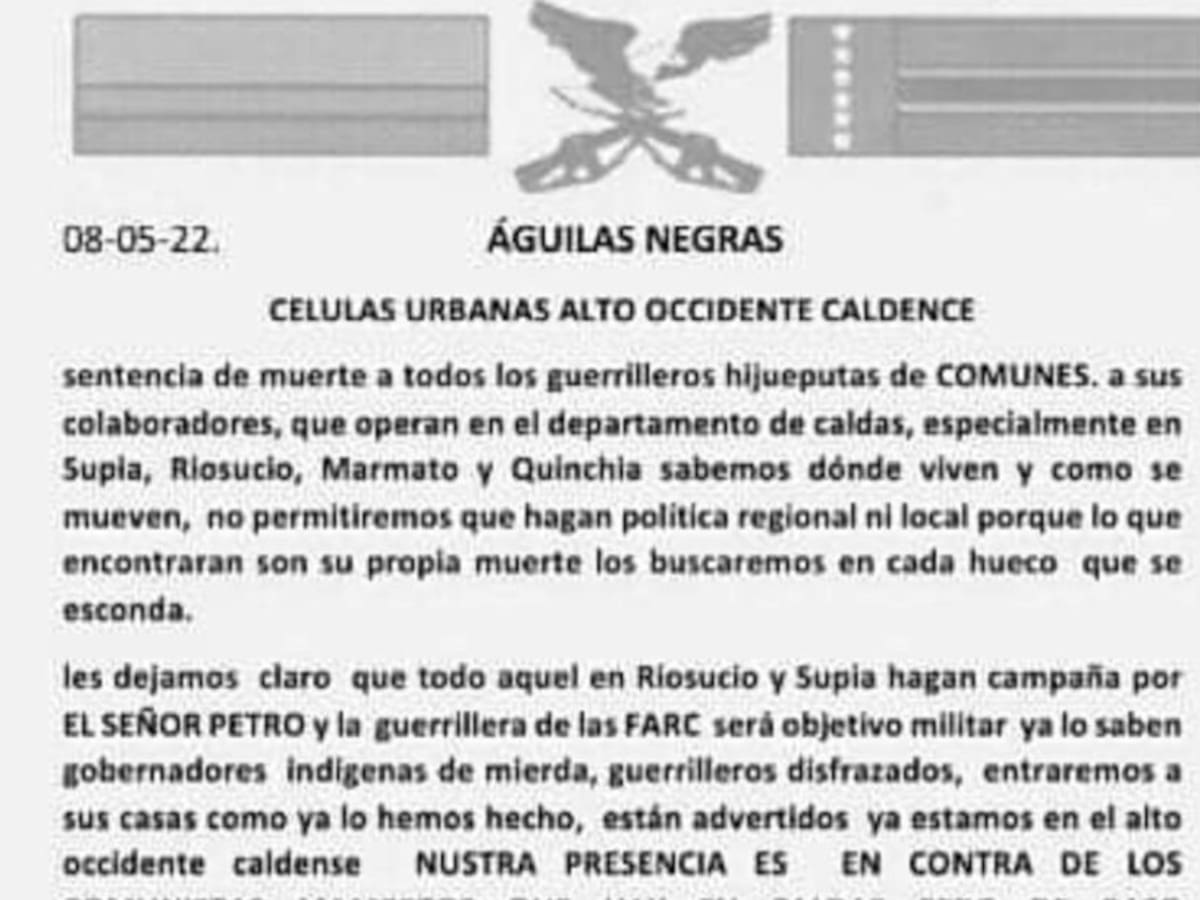 Con un panfleto están amenazando a los simpatizantes de Petro en Quinchía