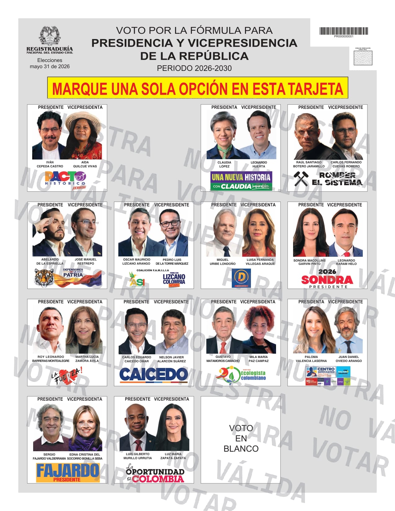 Trayecto lector oficial para los comisios presidenciales 2026.