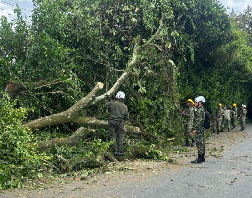 Pelotón de riesgo del batallón Cisneros y el apoyo a las emergencias en el Quindío. Foto Cortesía Octava Brigada