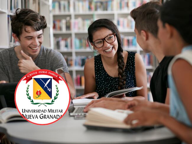 Imagen de referencia a jóvenes estudiando/ logo de la U. militar/ Getty Images