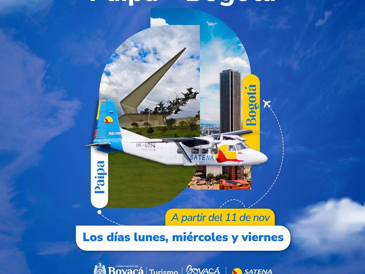 Desde el lunes 11 de noviembre, la aerolínea Satena tendrá la ruta Bogotá-Paipa-Bogotá